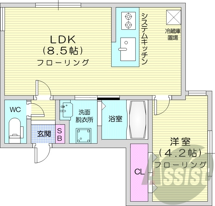 1LDK、オートロック、角部屋、ネット使用料無料