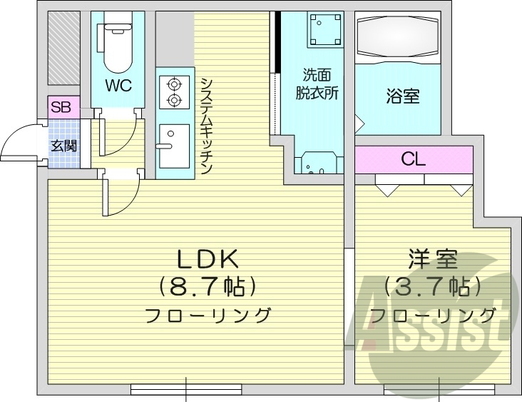 1LDK、オートロック、角部屋、ネット使用料無料