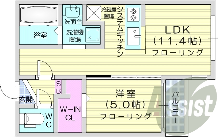 1LDK、オートロック、都市ガス、ネット使用料無料
