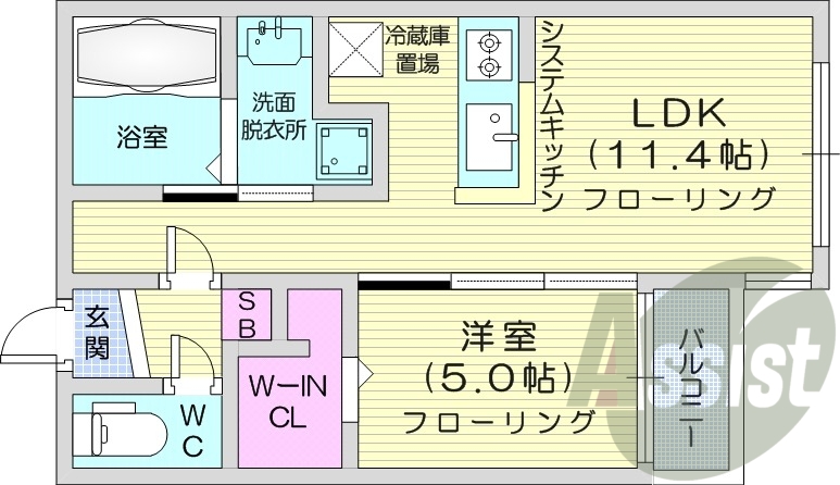 1LDK、オートロック、都市ガス、ネット使用料無料