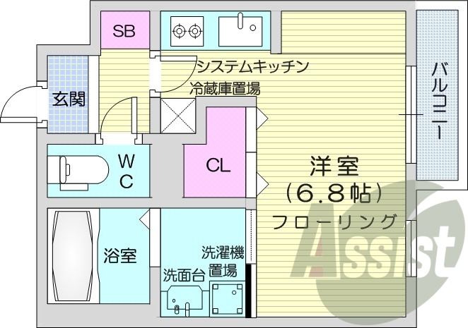 1R、オートロック、システムキッチン、エアコン