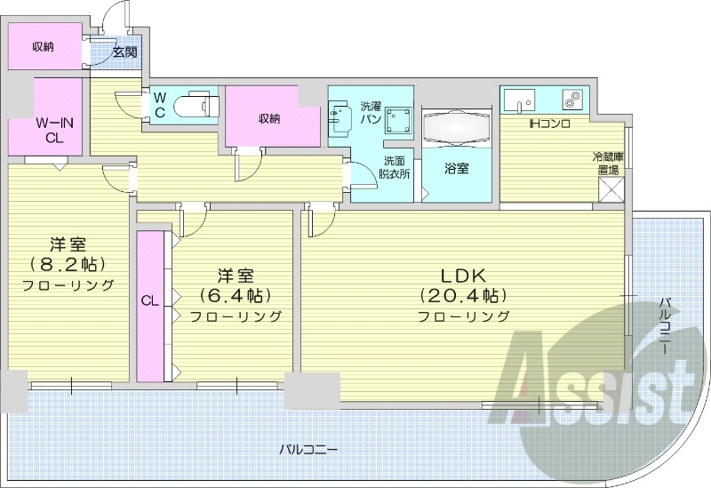 2LDK、オートロック、灯油給湯、灯油FF暖房、電気コンロ