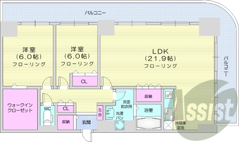 2LDK、オートロック、モニターホン、灯油給湯