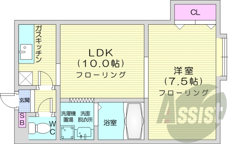 1LDK、バストイレ別、オートロック、灯油FF暖房