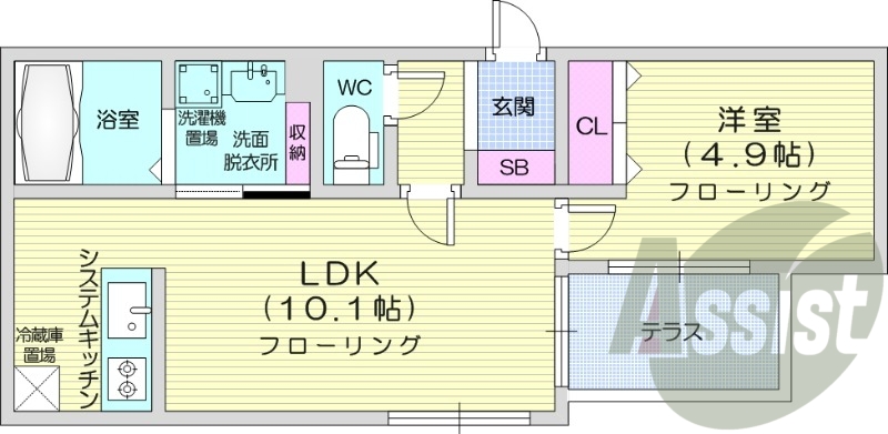 1LDK、オートロック、システムキッチン、ネット使用料無料