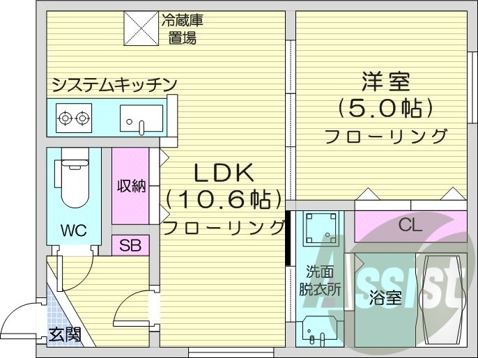 1LDK、エアコン、都市ガス、オートロック