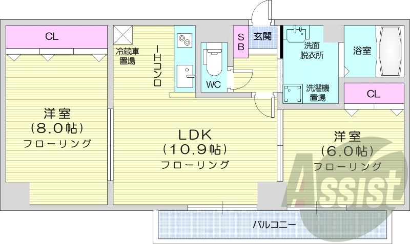 2LDK、オートロック、防犯カメラ、ネット無料、宅配ボックス