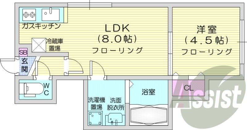 1LDK、クローゼット、ウォシュレット、シューズボックス