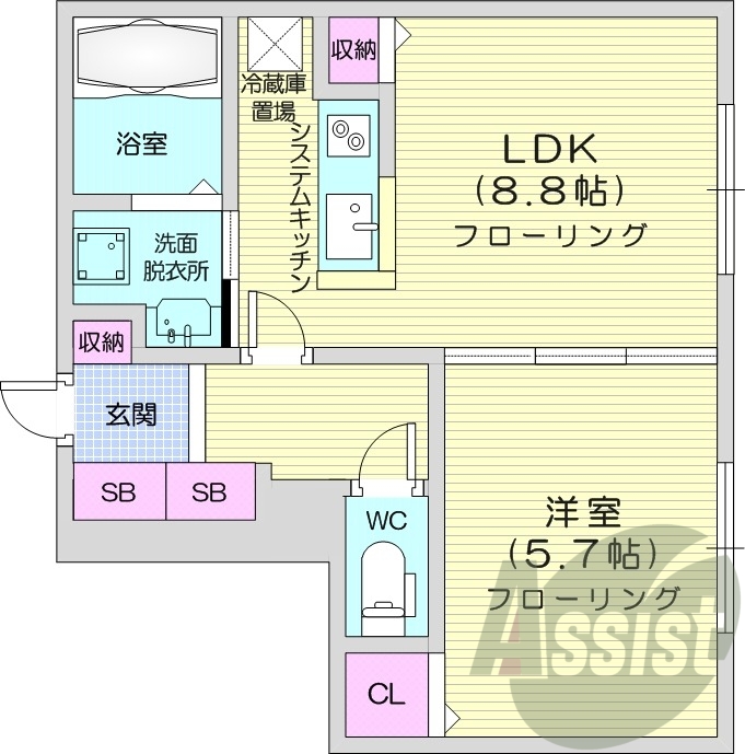 1LDK、都市ガス物件、クローゼット、エアコン付、ネット無料