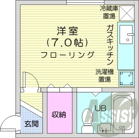 1R、灯油暖房、ガス給湯、TVモニターホン