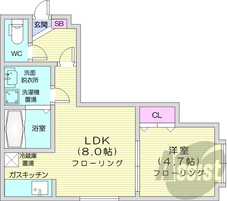 1LDK、収納、モニターホン、灯油暖房、バストイレ別
