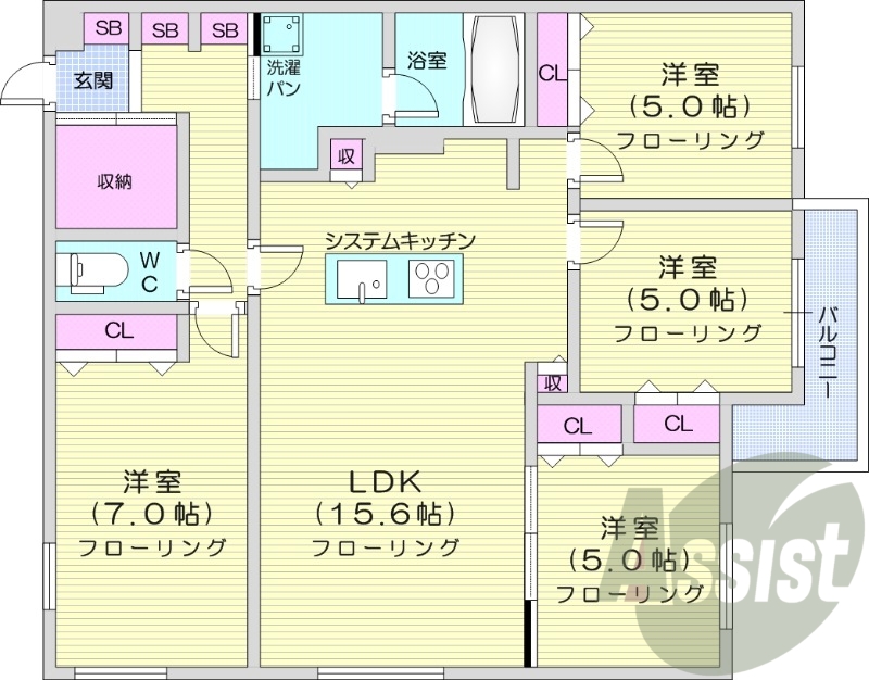 4LDK、都市ガス、システムキッチン、浴室乾燥機