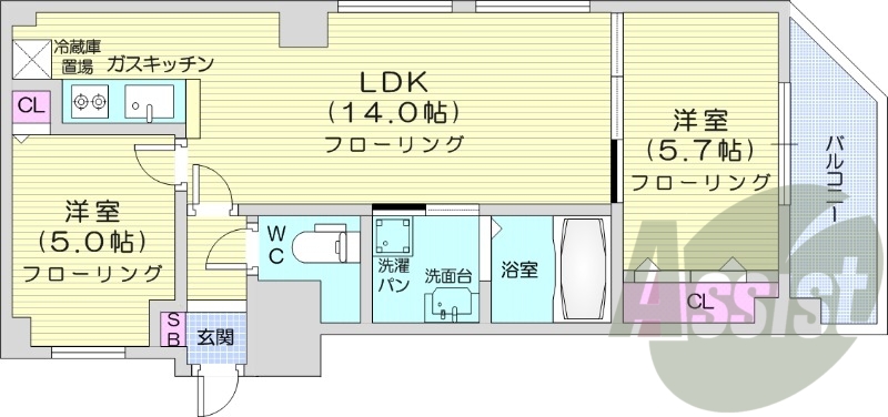 2LDK、エアコン、ネット無料、ペット可