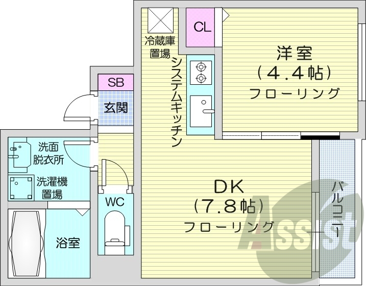 1LDK、システムキッチン、エアコン、ネット無料