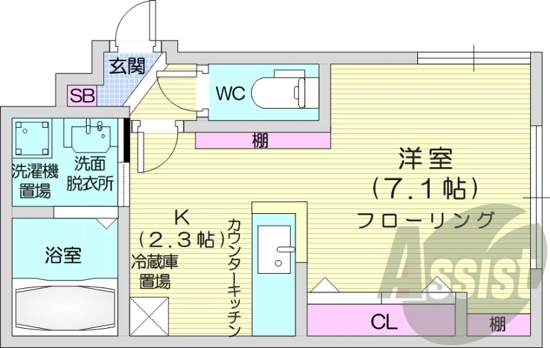 1K、都市ガス物件、クローゼット、ウォシュレット付き