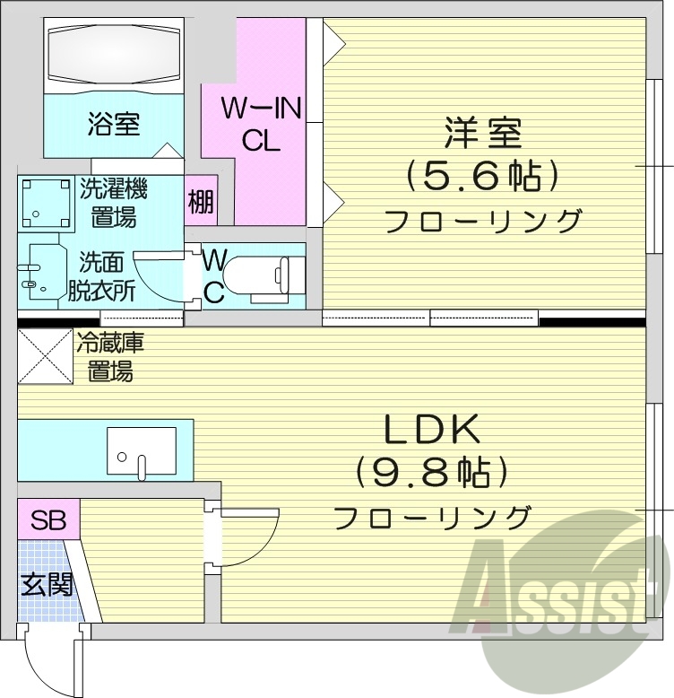 1LDK、オートロック、浴室乾燥機、ウォークインクローゼット