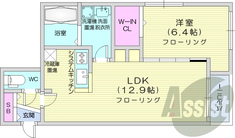1LDK、収納、角部屋、都市ガス、ガス暖房