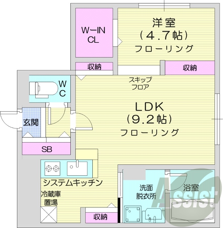 1LDK、都市ガス、角部屋、エアコン、ネット使用料無料