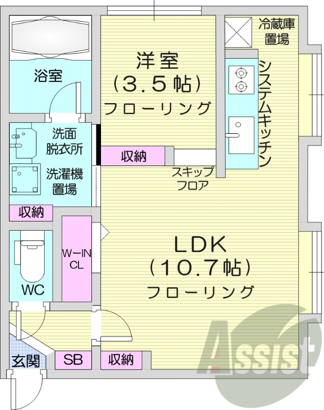 1LDK、都市ガス、角部屋、エアコン、ネット使用料無料