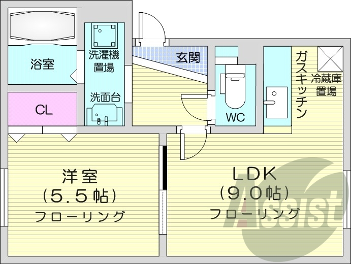 1LDK、ロードヒーティング、風呂トイレ別、ペット可