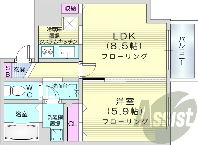 1LDK、収納、角部屋、灯油暖房、洗濯機置場