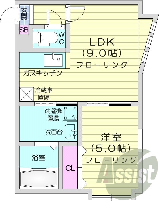 1LDK、収納、角部屋、灯油暖房、ネット無料