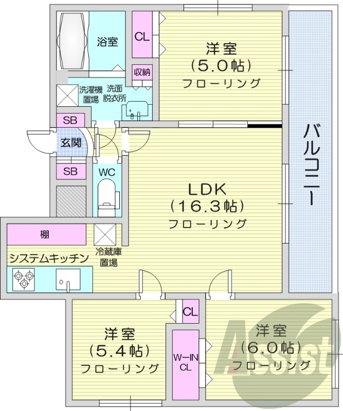 3LDK、都市ガス、エコジョーズ、ネット使用料無料