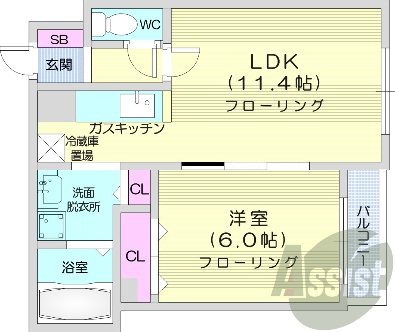 1LDK、収納、角部屋、オートロック、追い炊き