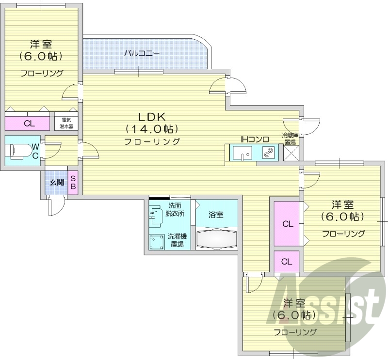 3LDK、エアコン、オートロック、宅配ボックス