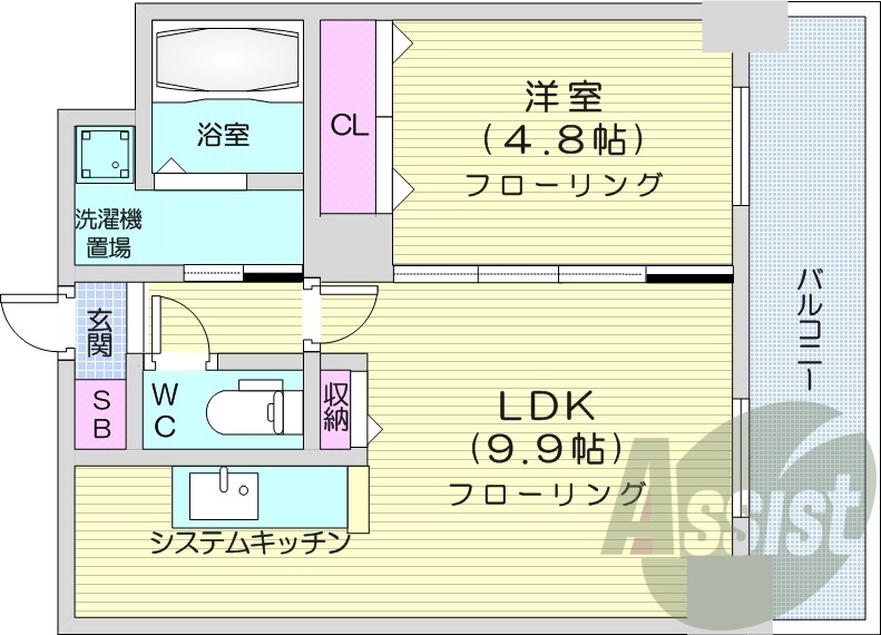 1LDK、都市ガス、システムキッチン、シャンプードレッサー