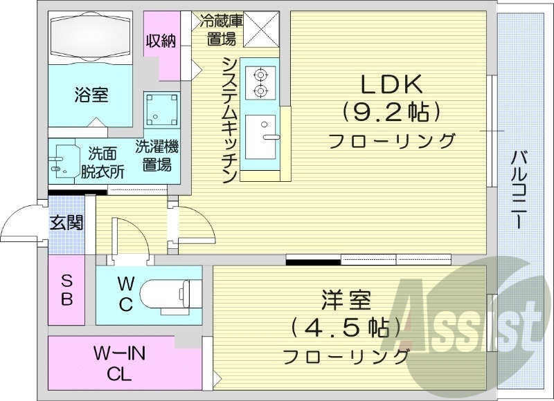 1LDK、都市ガス、システムキッチン、シャンプードレッサー