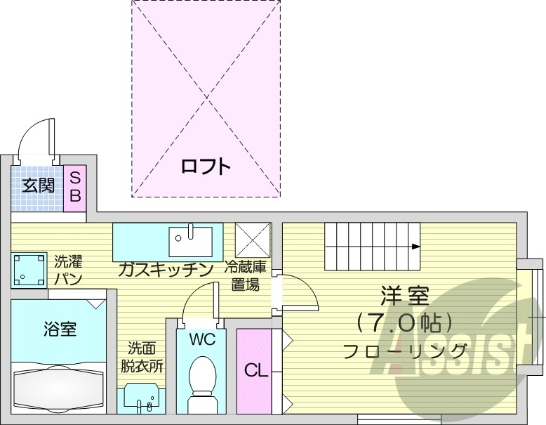1K、灯油暖房、収納、モニターホン、バストイレ別