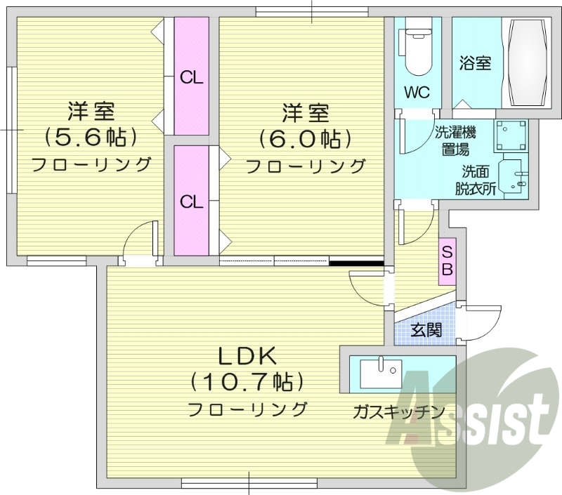 2LDK、エアコン、灯油暖房、宅配BOX