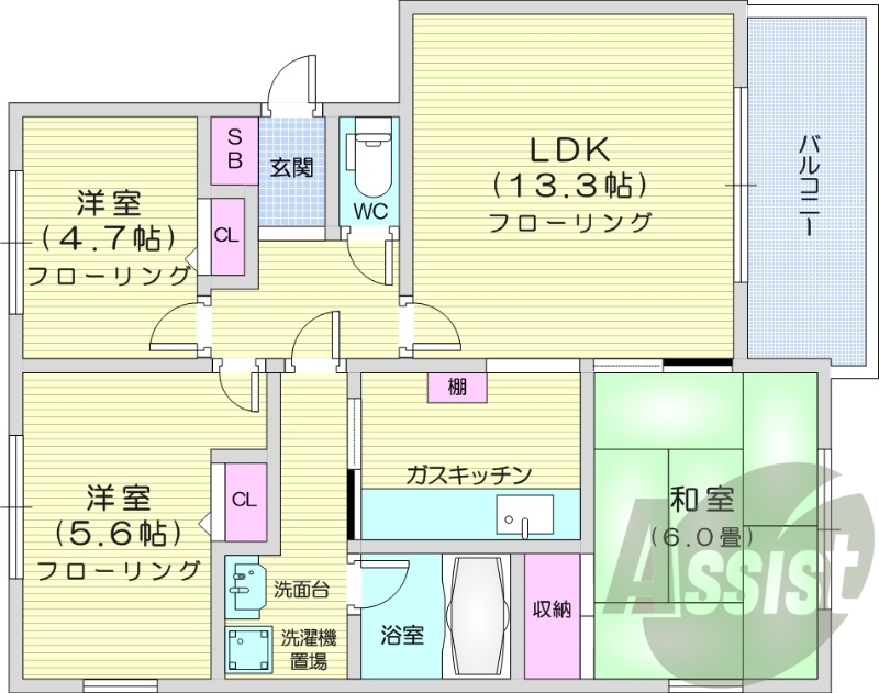 3LDK、都市ガス、ウォシュレット、独立洗面台、ペット相談