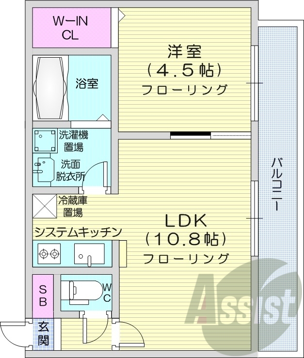1LDK、角部屋、都市ガス、エアコン、ネット無料
