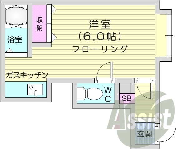 1K、室内洗濯機置場、CATV、ネット使用料無料