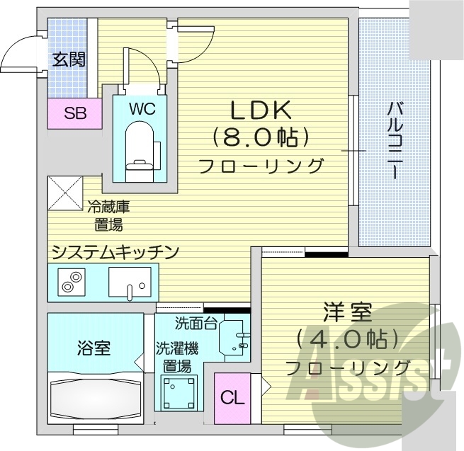 1LDK、都市ガス、エアコン付き、インターネット対応