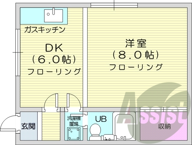1ＤＫ、都市ガス、日当たり良好、収納スペース