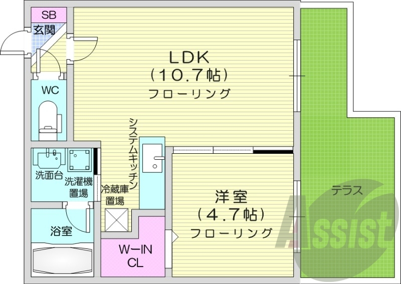 1LDK、オートロック、インターネット無料