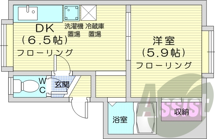 1DK、角部屋、収納、インターネット無料、灯油暖房