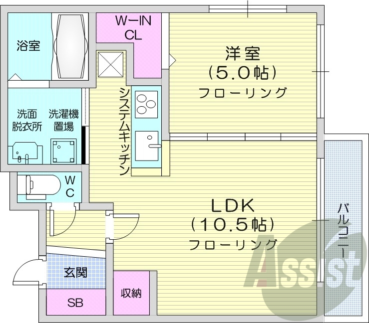 1LDK、システムキッチン、角部屋、エアコン