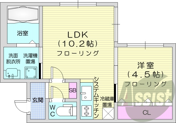 1LDK、オートロック、ネット無料、エアコン、バストイレ別