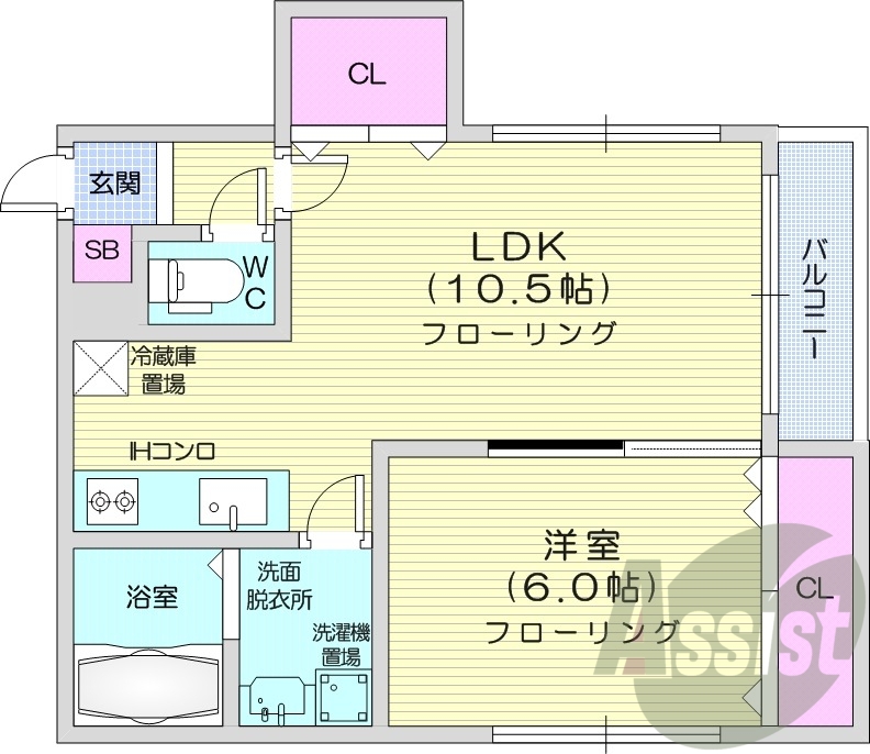 1LDK、エアコン、ネット無料、エレベーター