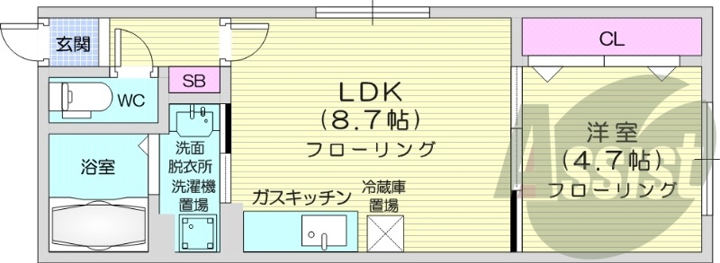 1LDK、エアコン、オートロック、ネット無料