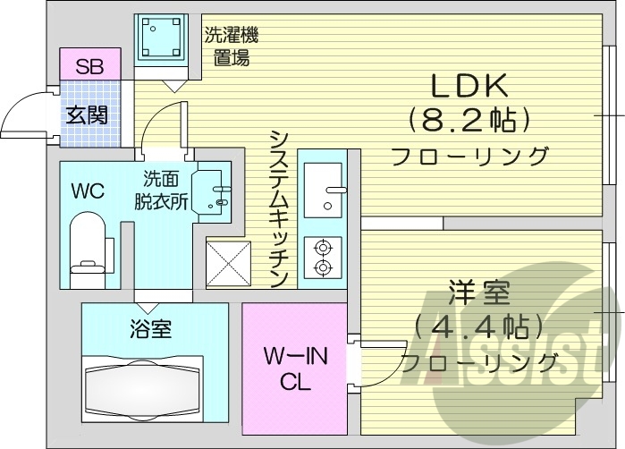 1LDK、エアコン、都市ガス、オートロック