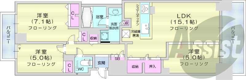 3LDK、分譲マンション、無料駐車場、都市ガス
