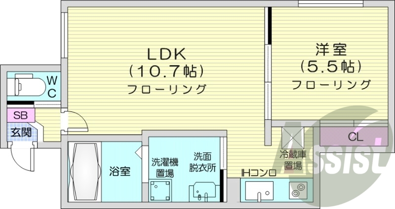 1LDK、クローゼット、IHコンロ、シャンプードレッサー