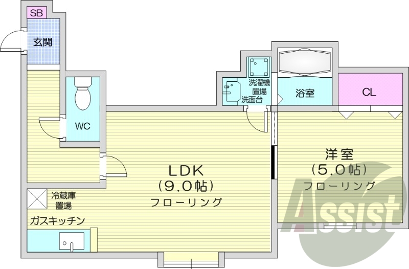 1LDK、シャンプードレッサー、角部屋、灯油暖房