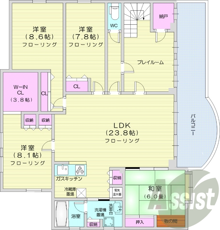 4LDK、都市ガス、灯油暖房、システムキッチン