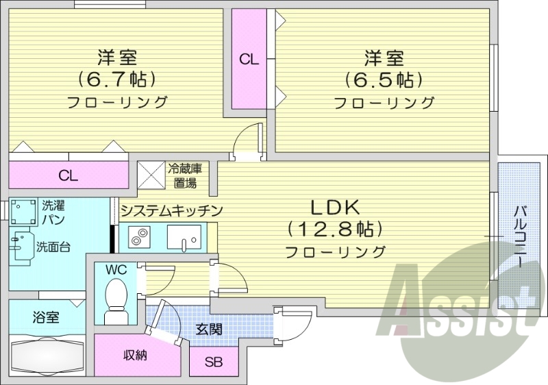 2LDK、灯油ボイラー、独立洗面台、システムキッチン